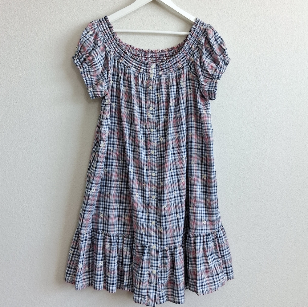 Anthropologie Plus Floral Embroidery Plaid Mini Dress - Picture 5 of 16